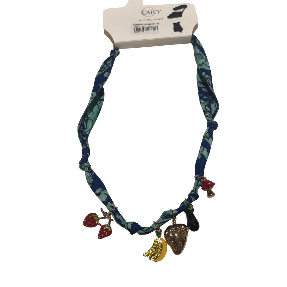 Cato Fruit Vegetable Charm Fabric Necklace & Gold Tone Crystal Choker Set NEW